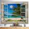 Designart - Window Open to Beach with Palm - Seashore Print on Natural Pine Wood